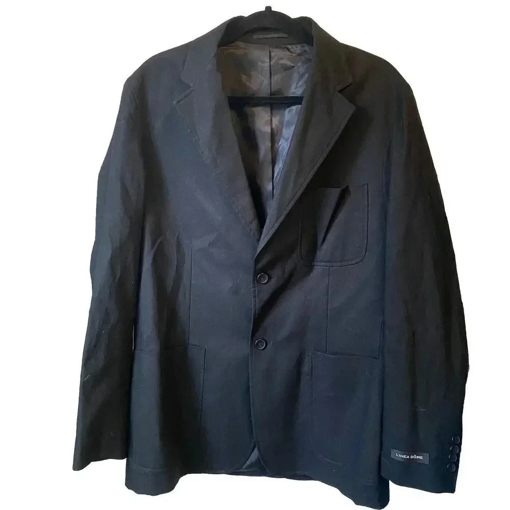 Linea Dome Mens S Black 2-Button Blazer Jacket 3 Pocket Linen Cotton Blend Light